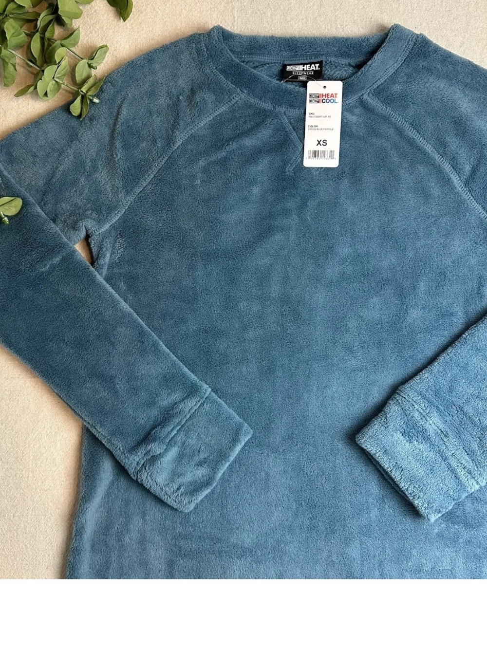 32 Degrees Sleepwear Top Long Sleeve Plush Warm Blue Pullover